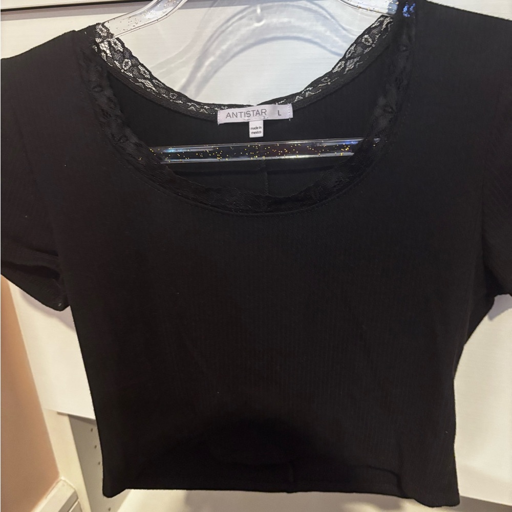 Women's Black Lace Trim Top